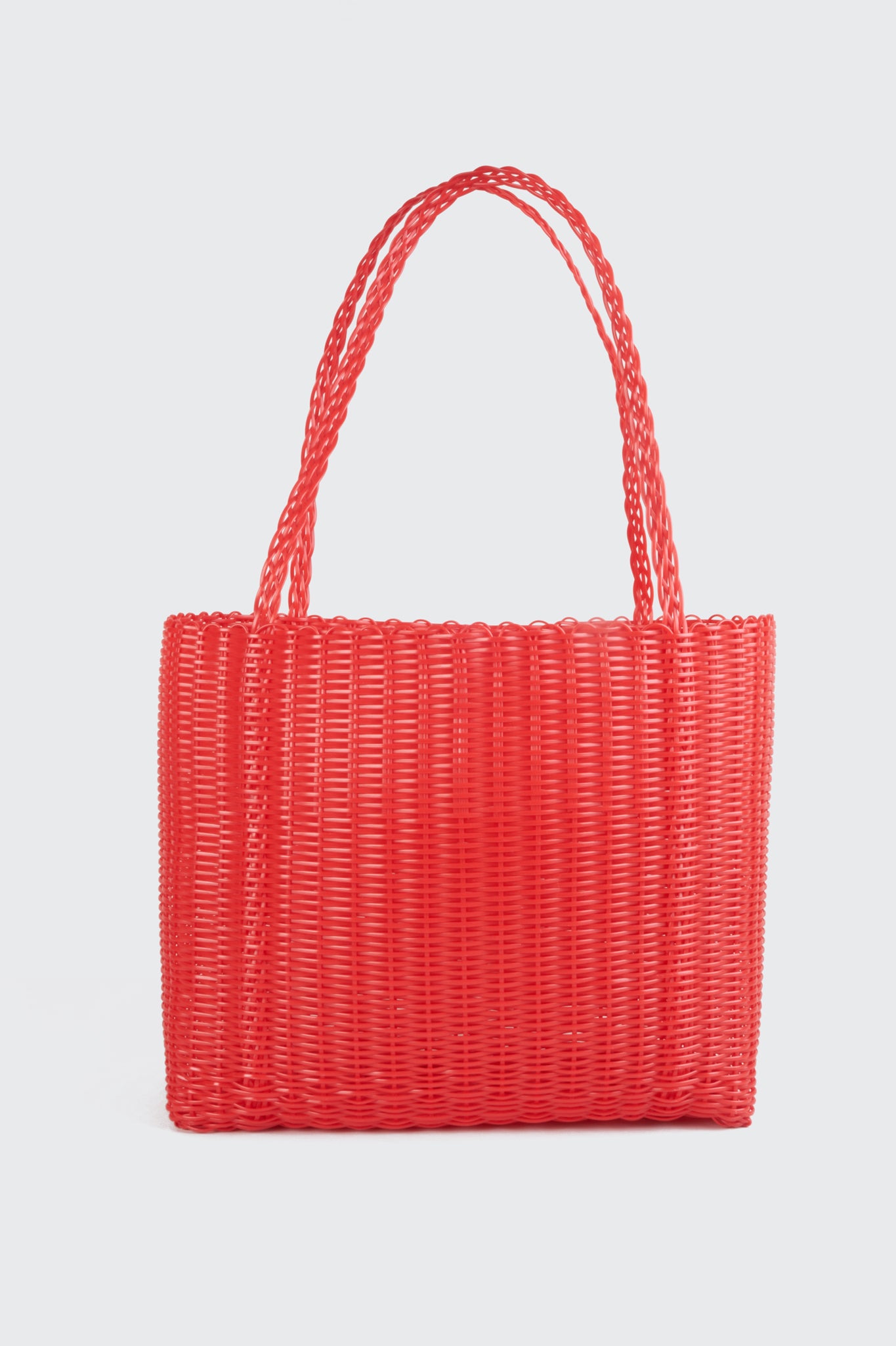 Large red woven beach bag